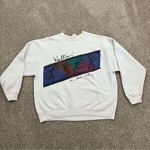 Vintage 90s Avia Walking in the City Stick man Graphic Crew Sweatshirt
